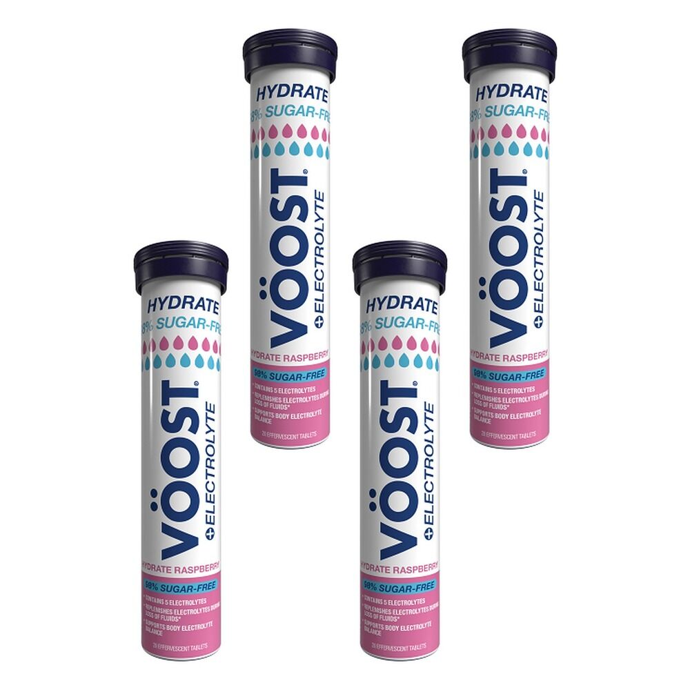 Voost Hydrate 98% Sugar Free Raspberry Effervescent Tablets 20 Pack Bundle of 4