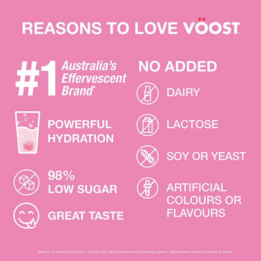 Voost Hydrate 98% Sugar Free Raspberry Effervescent Tablets 20 Pack