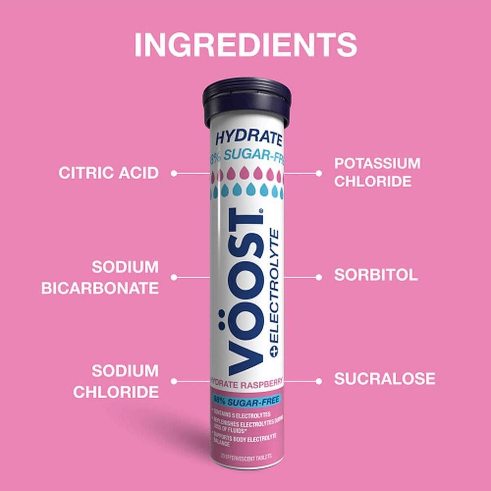 Voost Hydrate 98% Sugar Free Raspberry Effervescent Tablets 20 Pack