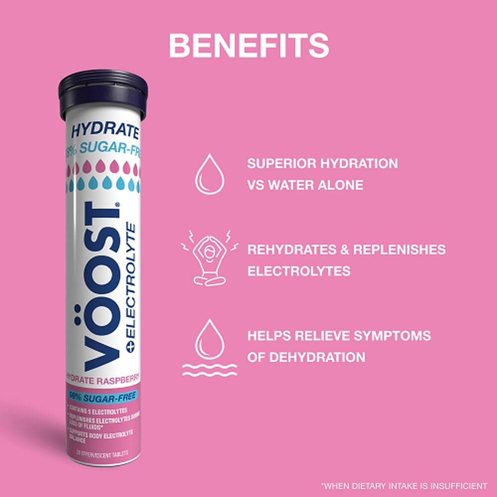 Voost Hydrate 98% Sugar Free Raspberry Effervescent Tablets 20 Pack