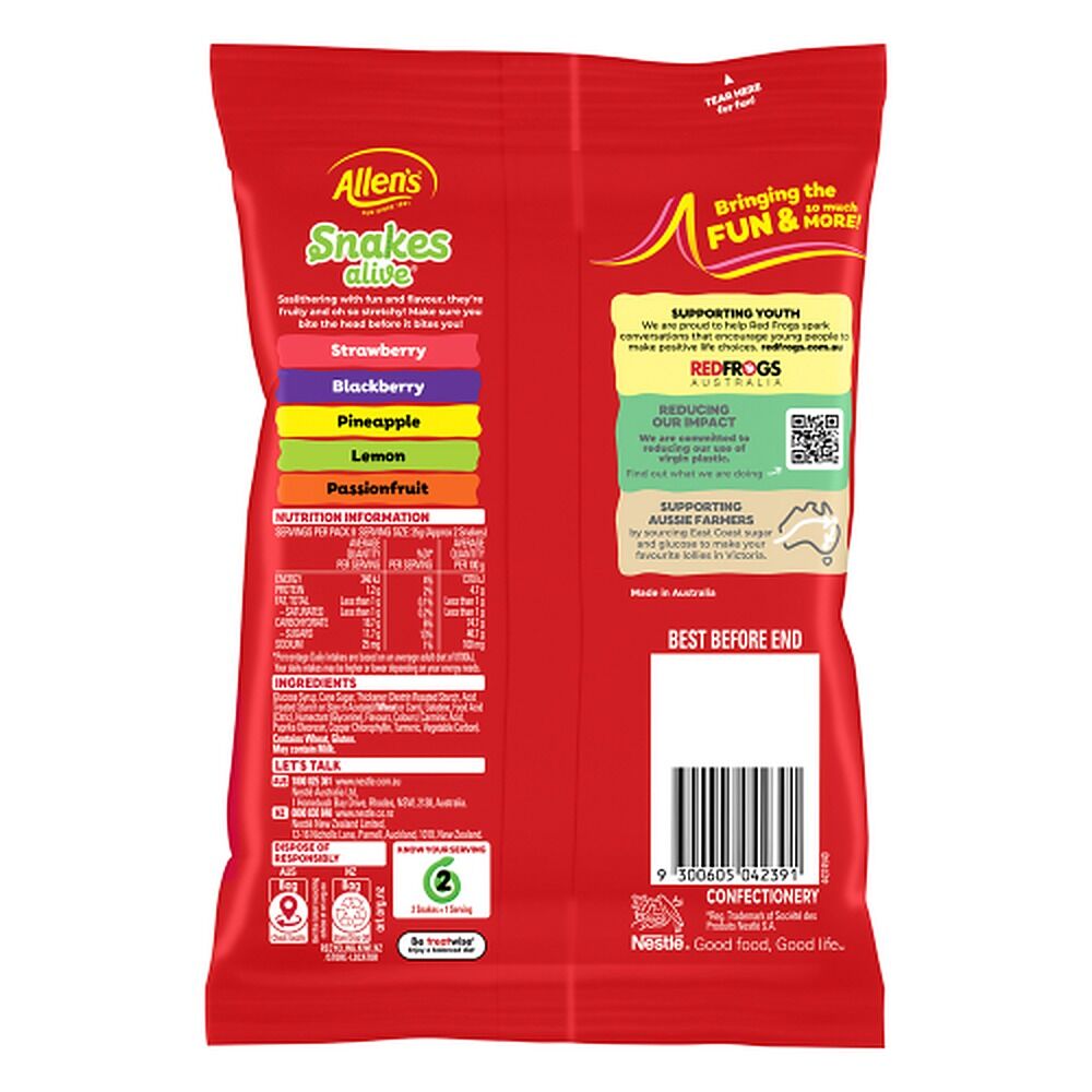 Allen's Snakes Alive Lollies Bag 200g x 12
