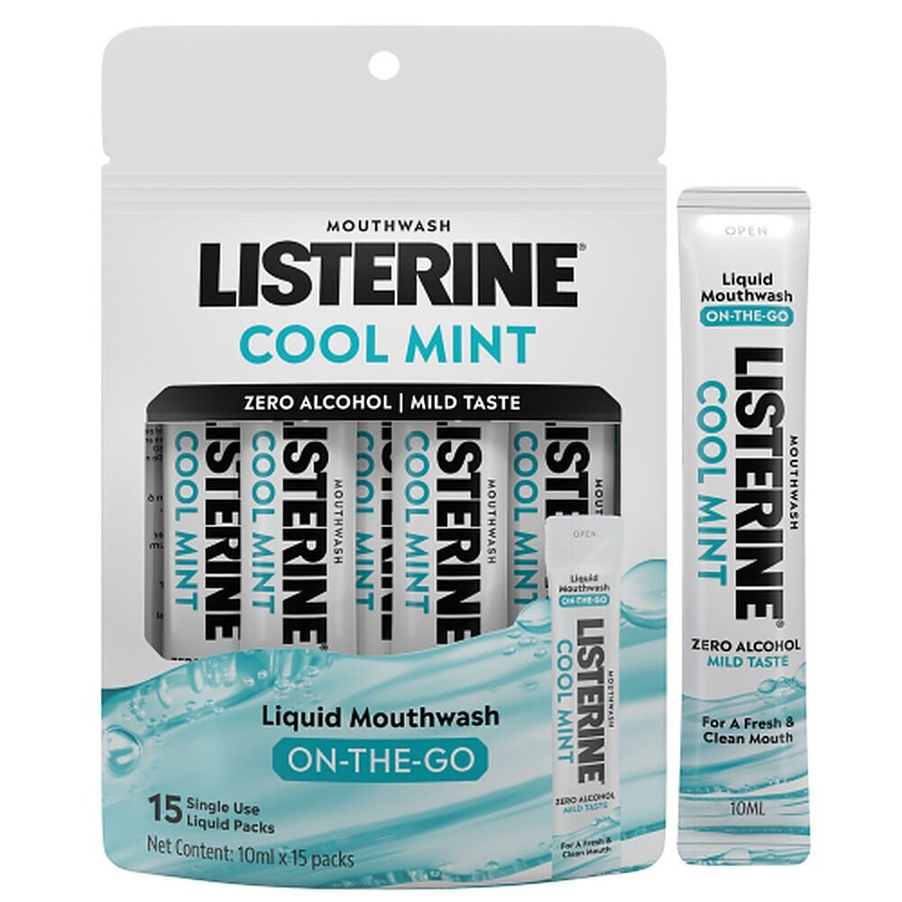 Listerine Liquid Mouthwash On-The-Go Cool Mint 10mL x 15 Sachets