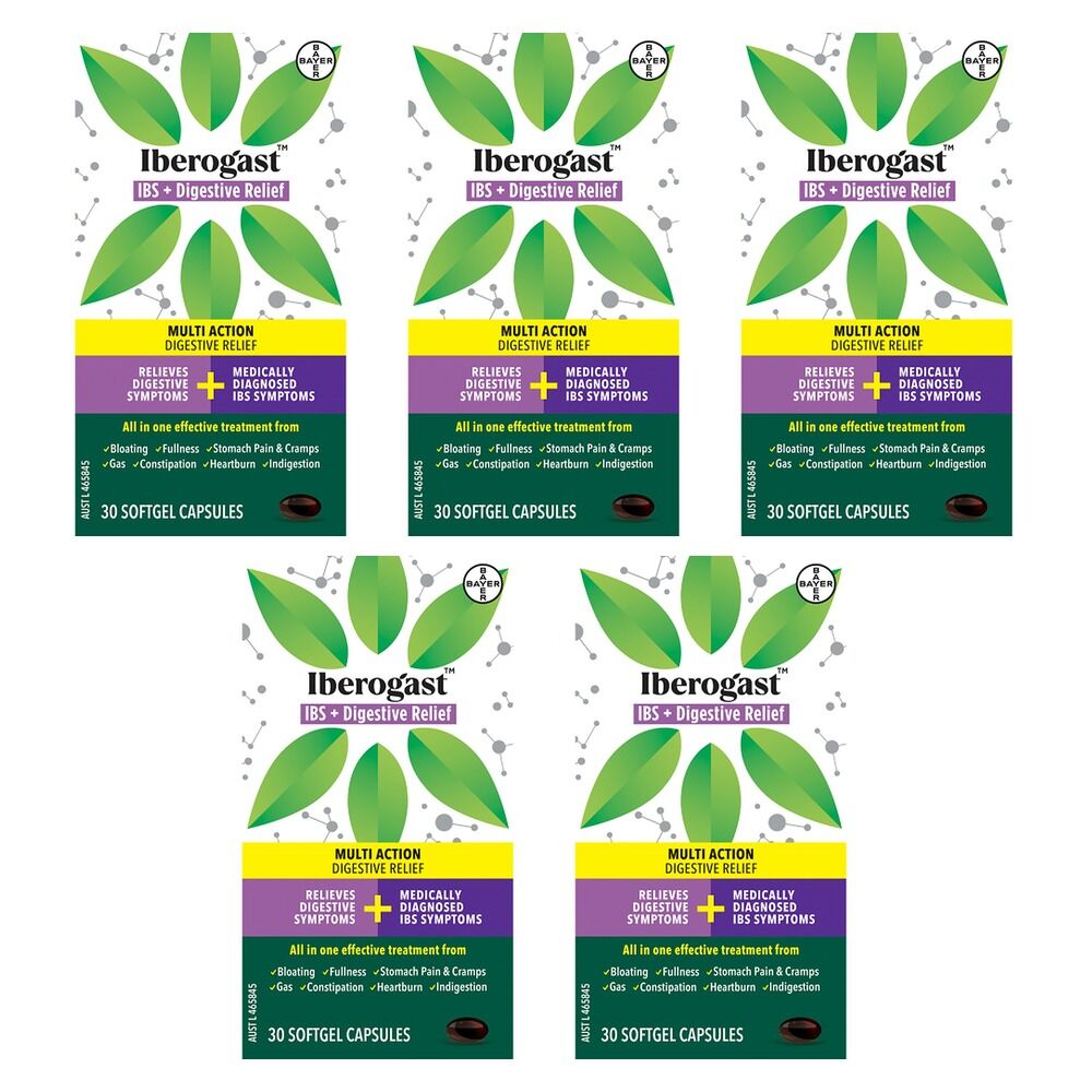 Iberogast IBS + Digestive Relief 30 Capsules Pack of 5