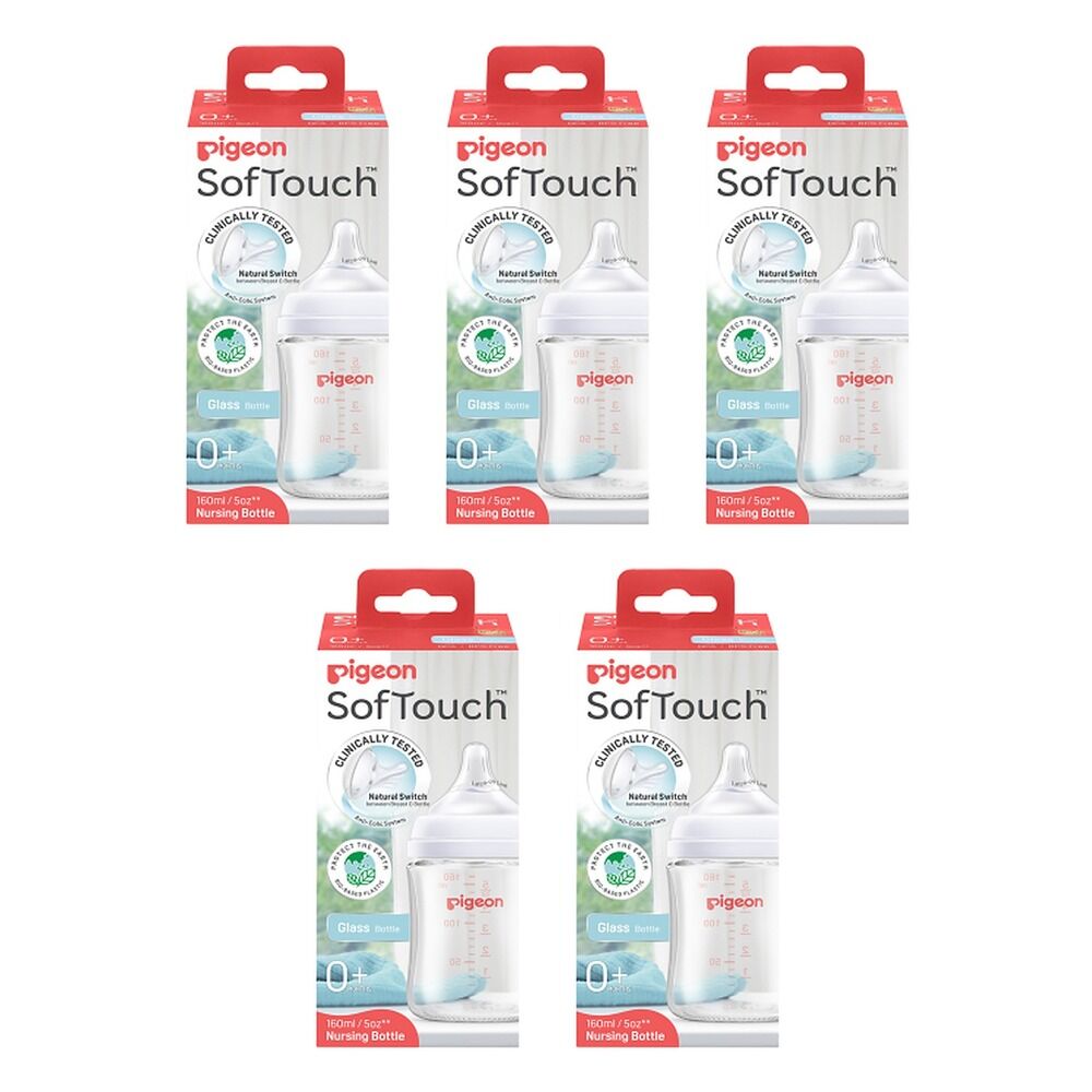 Pigeon SofTouch Glass Bottle 0+ Months 160mL Pack of 5