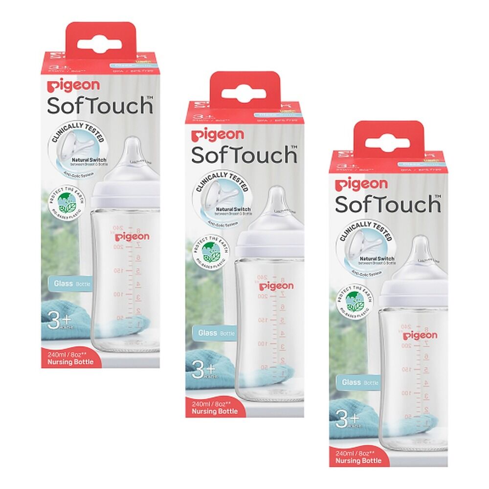 Pigeon SofTouch Glass Bottle 3+ Months 240mL Pack of 3