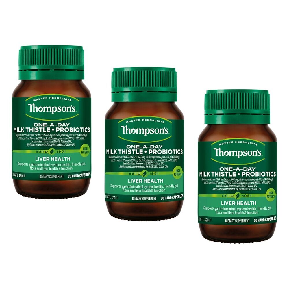 Thompson's One-A-Day Milk Thistle + Probiotics 30 Capsules Pack of 3