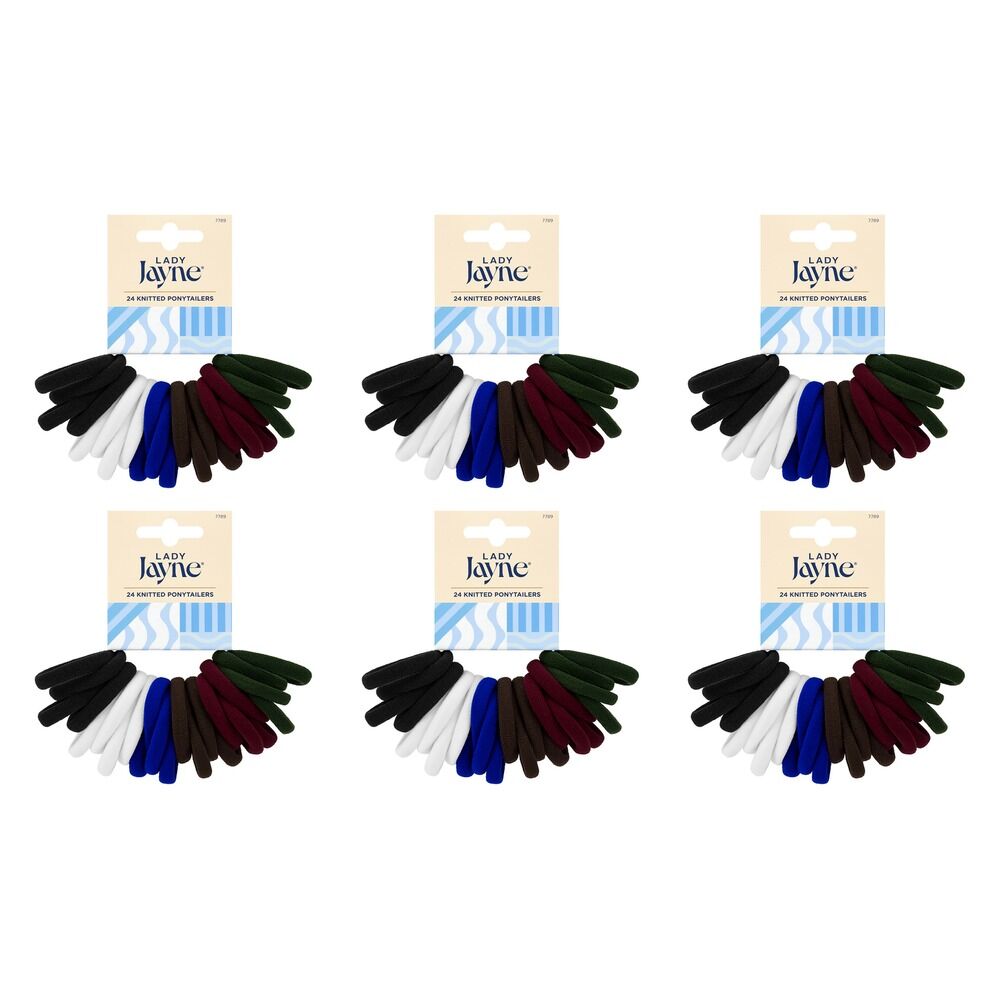 Lady Jayne School Soft Knitted Ponytailers 24 Pack Bundle of 6