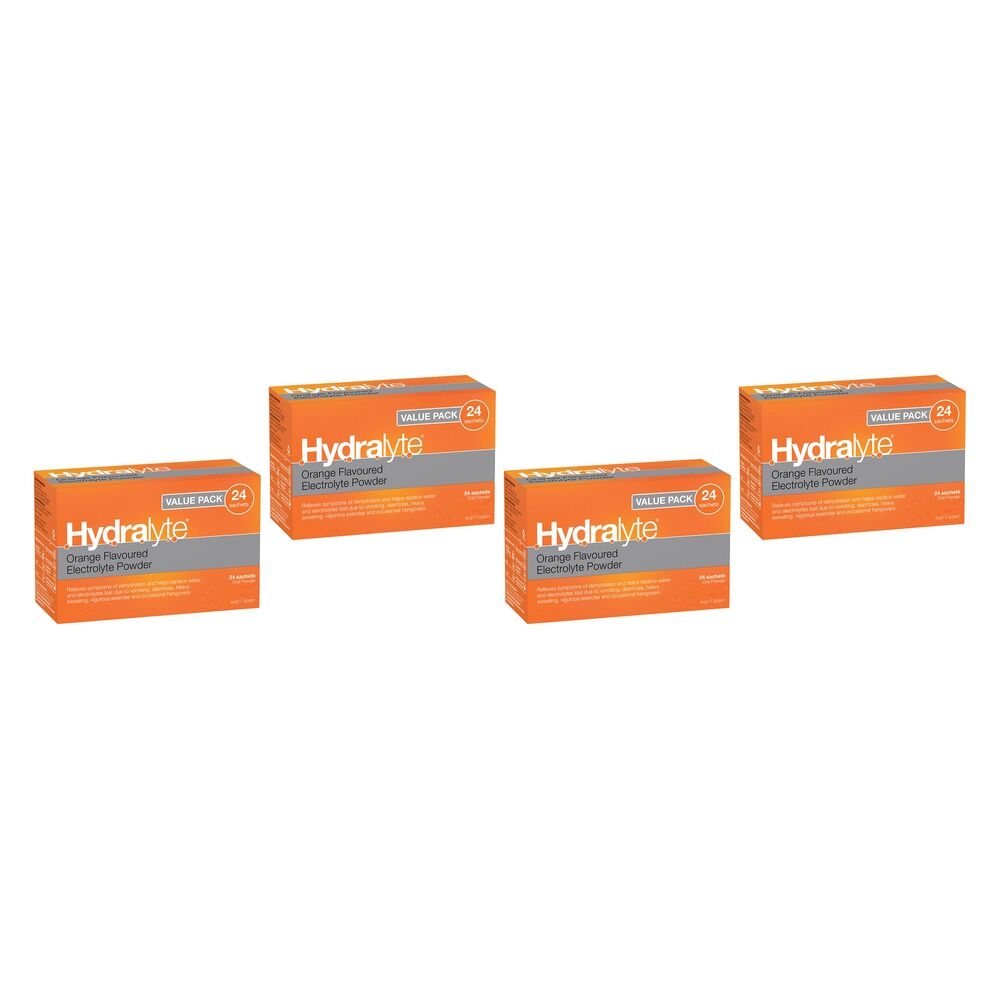 Hydralyte Orange Flavoured Electrolyte Powder Value Pack 24 Pack Bundle of 4