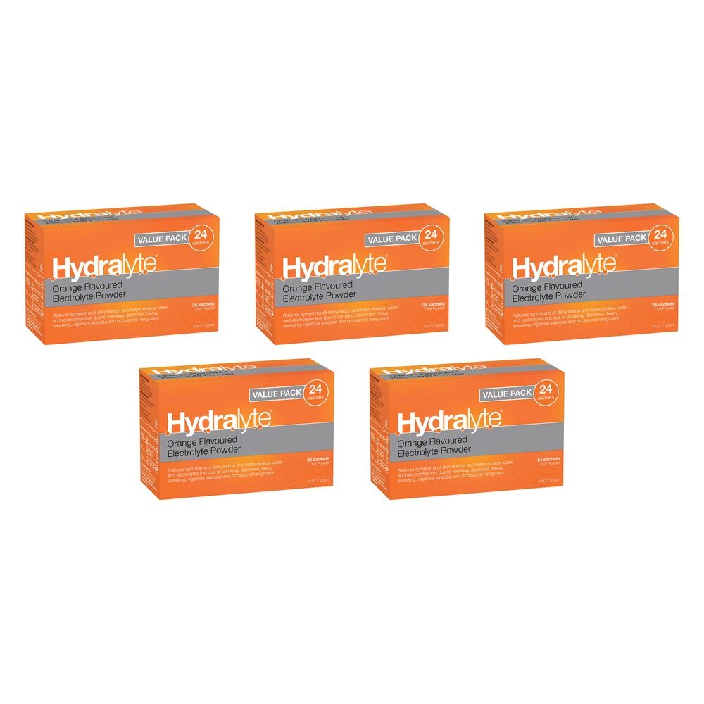 Hydralyte Orange Flavoured Electrolyte Powder Value Pack 24 Pack Bundle of 5