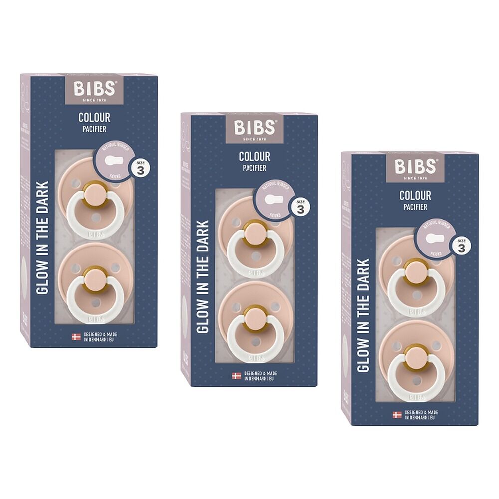 Bibs Colour Pacifier Glow in the Dark Blush Size 3 2 Pack Bundle of 3