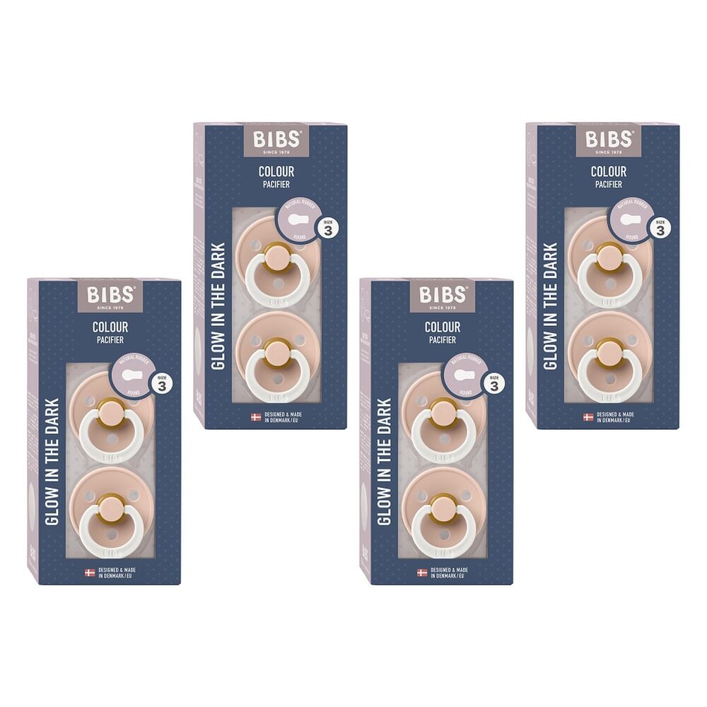 Bibs Colour Pacifier Glow in the Dark Blush Size 3 2 Pack Bundle of 4