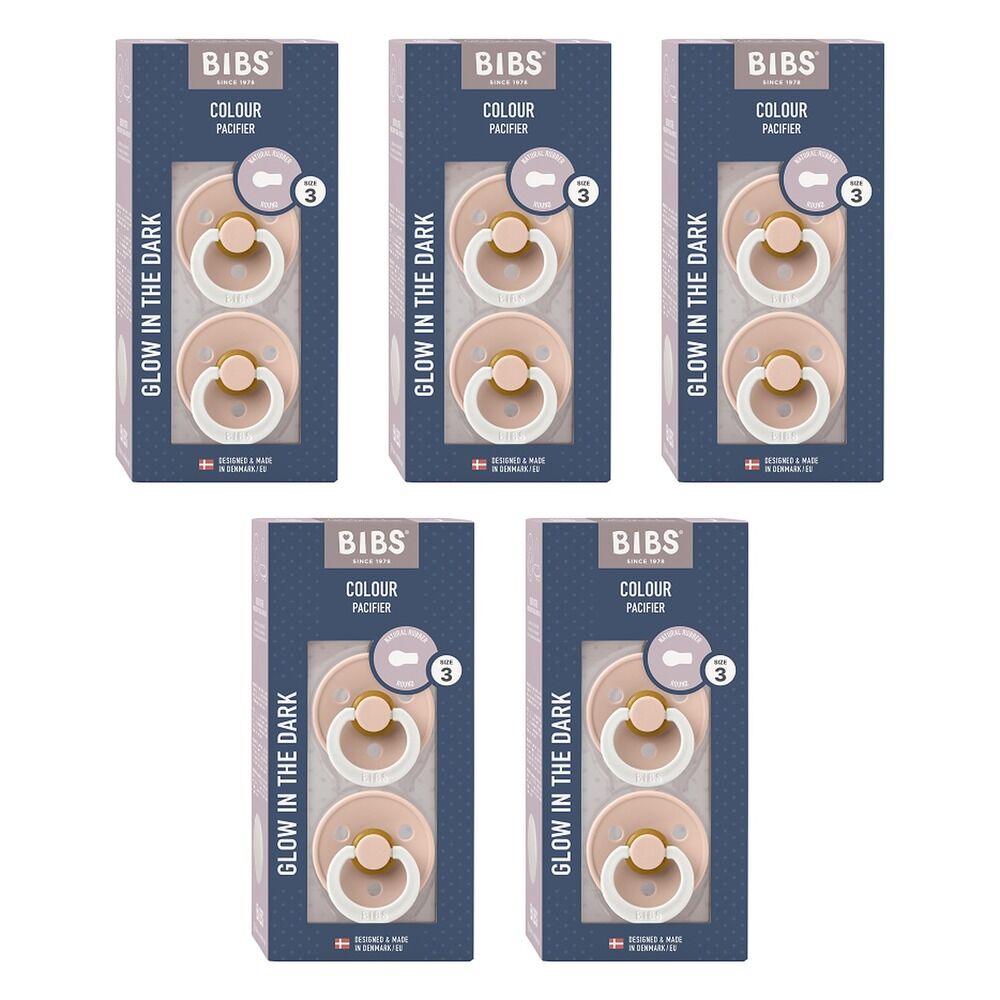 Bibs Colour Pacifier Glow in the Dark Blush Size 3 2 Pack Bundle of 5