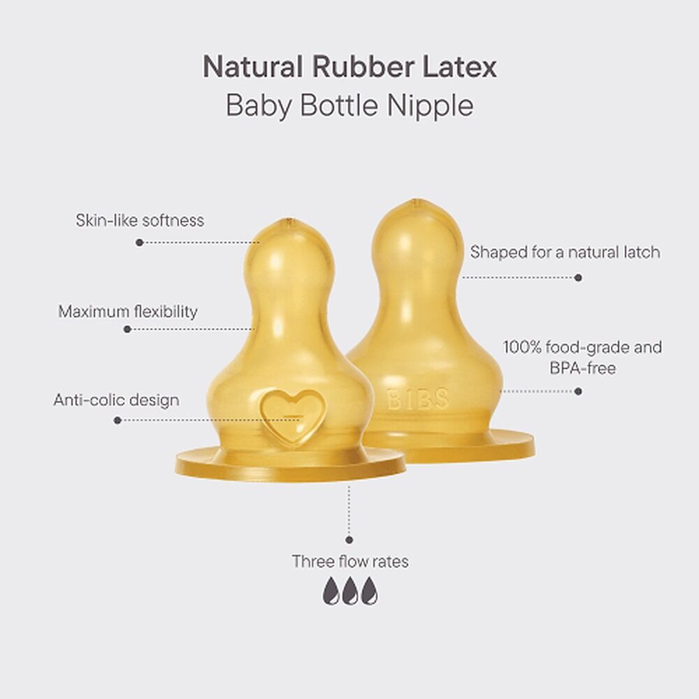 Bibs Bottle Nipple Round Latex Fast Flow 4+ Months 2 Pack
