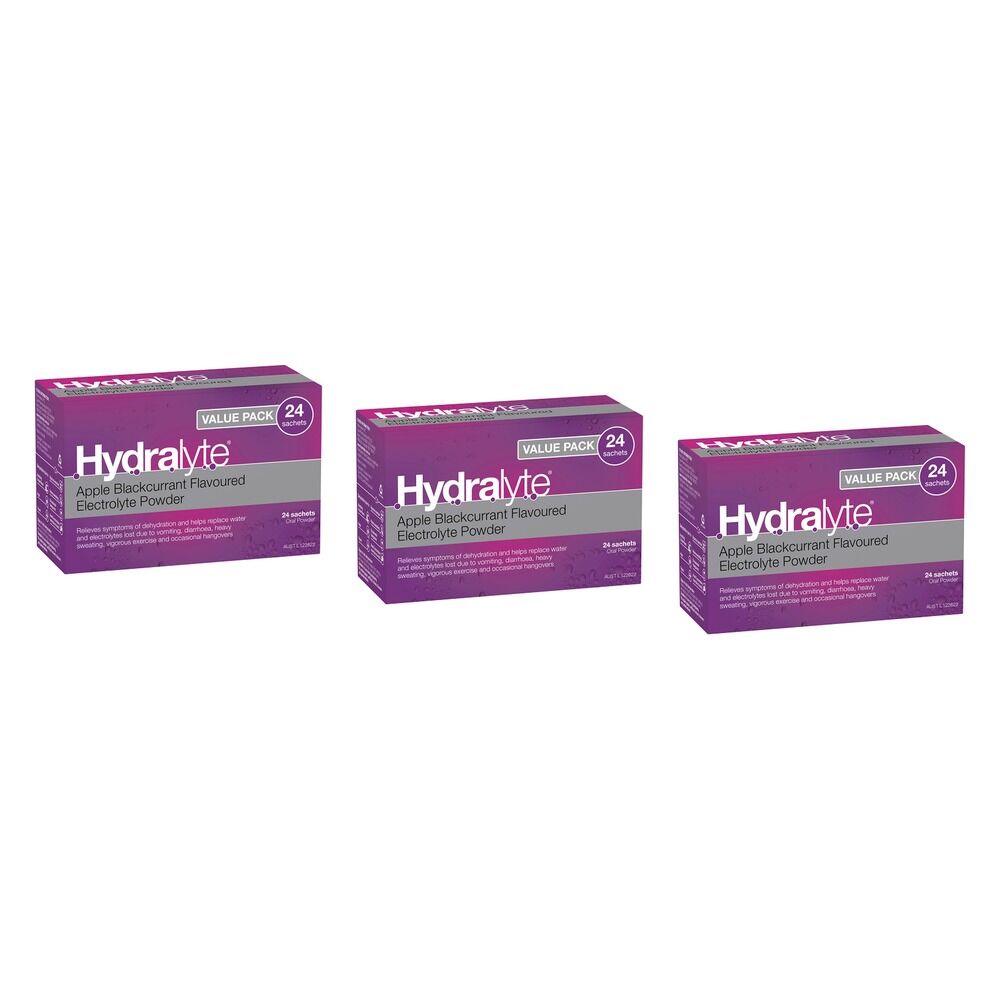 Hydralyte Apple Blackcurrant Electrolyte Powder Value Pack 24 Bundle of 3