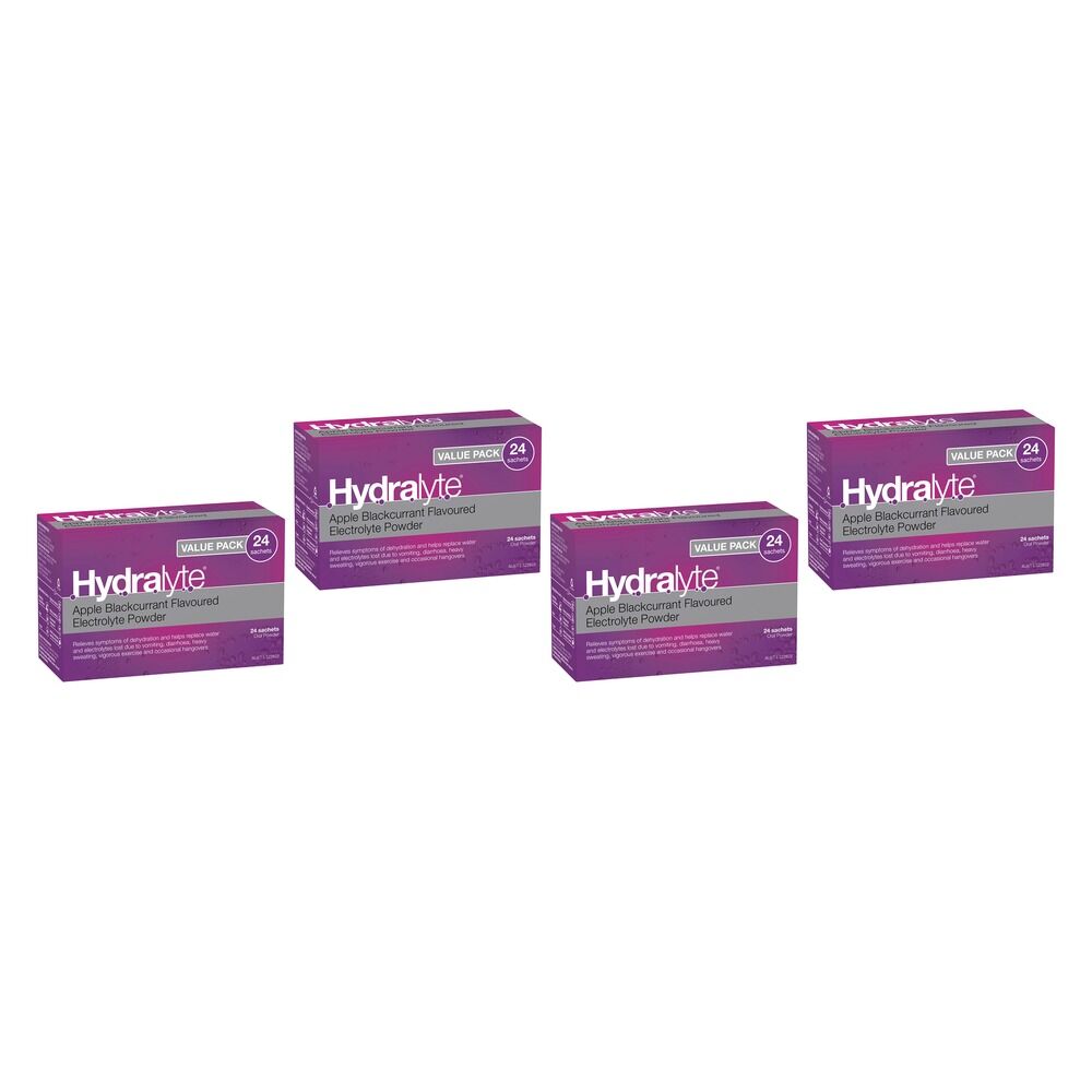 Hydralyte Apple Blackcurrant Electrolyte Powder Value Pack 24 Bundle of 4
