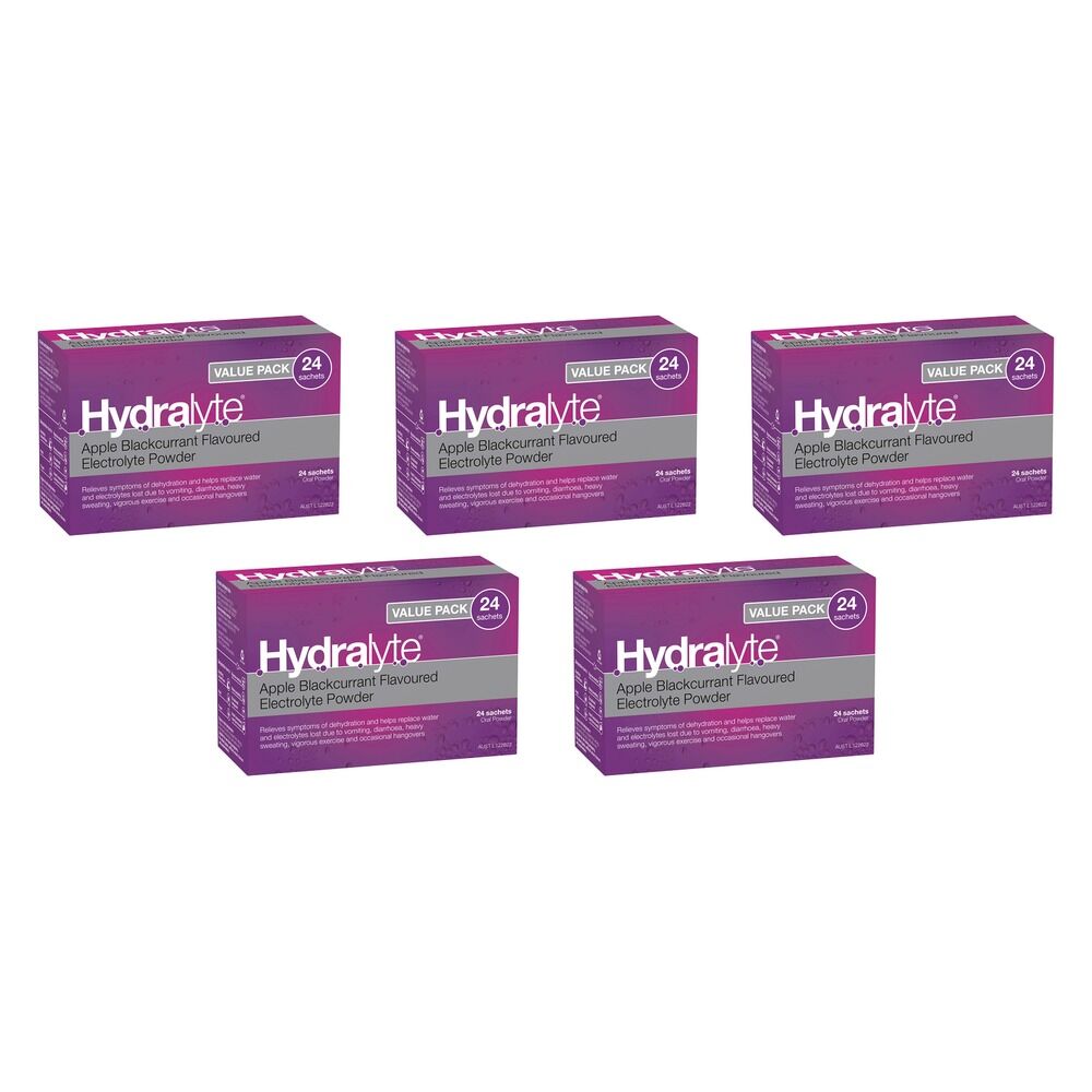 Hydralyte Apple Blackcurrant Electrolyte Powder Value Pack 24 Bundle of 5
