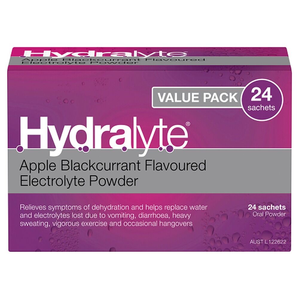 Hydralyte Apple Blackcurrant Electrolyte Powder Value Pack 24 Sachets