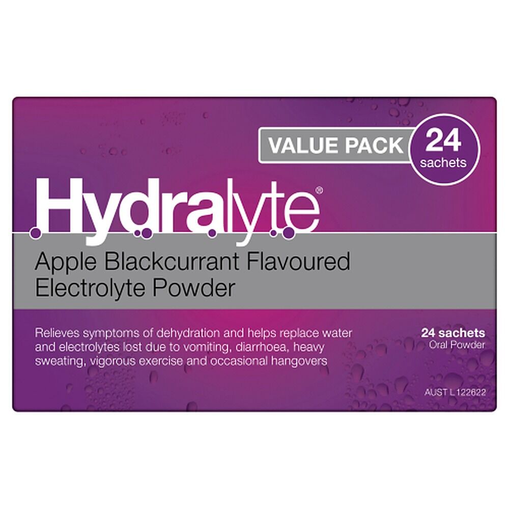 Hydralyte Apple Blackcurrant Electrolyte Powder Value Pack 24 Sachets