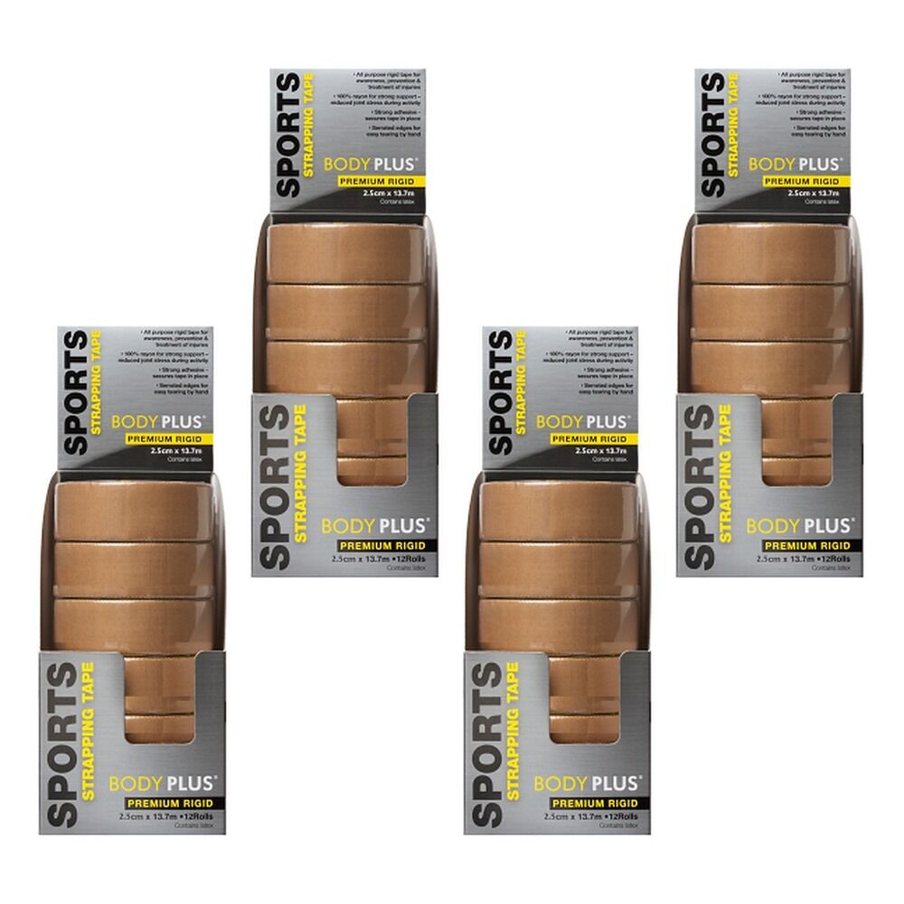 Body Plus Rigid Strapping Tape 2.5cm x 13.7m x 12 Bundle of 4