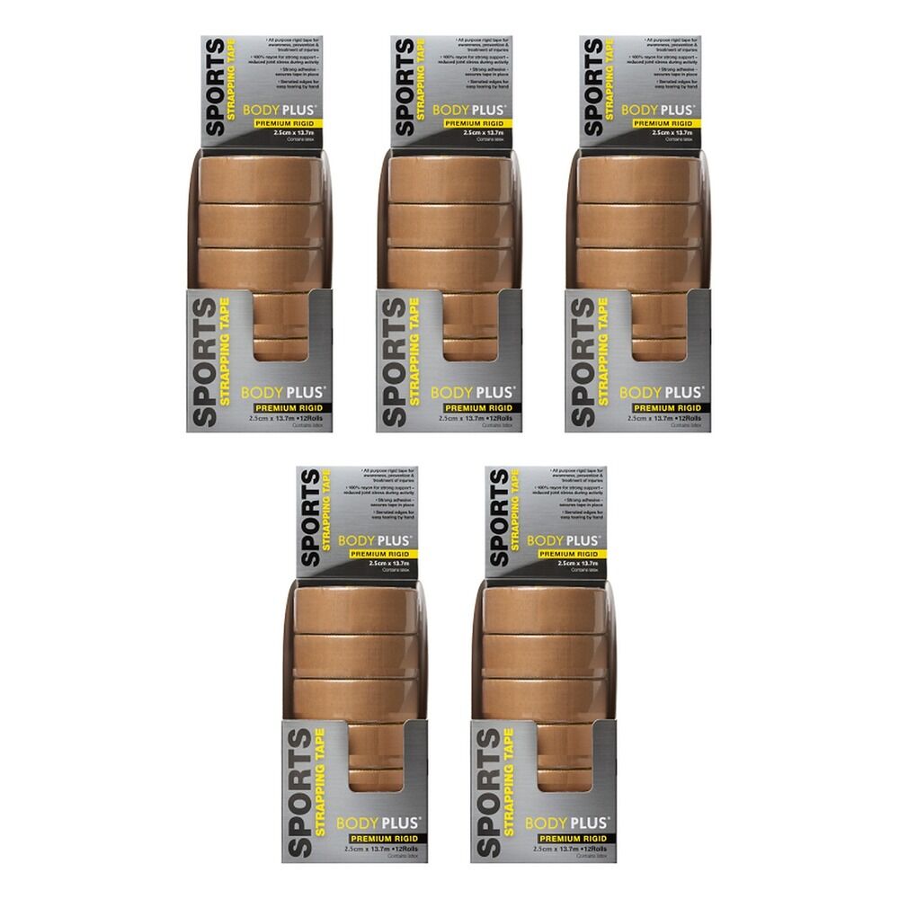 Body Plus Rigid Strapping Tape 2.5cm x 13.7m x 12 Bundle of 5