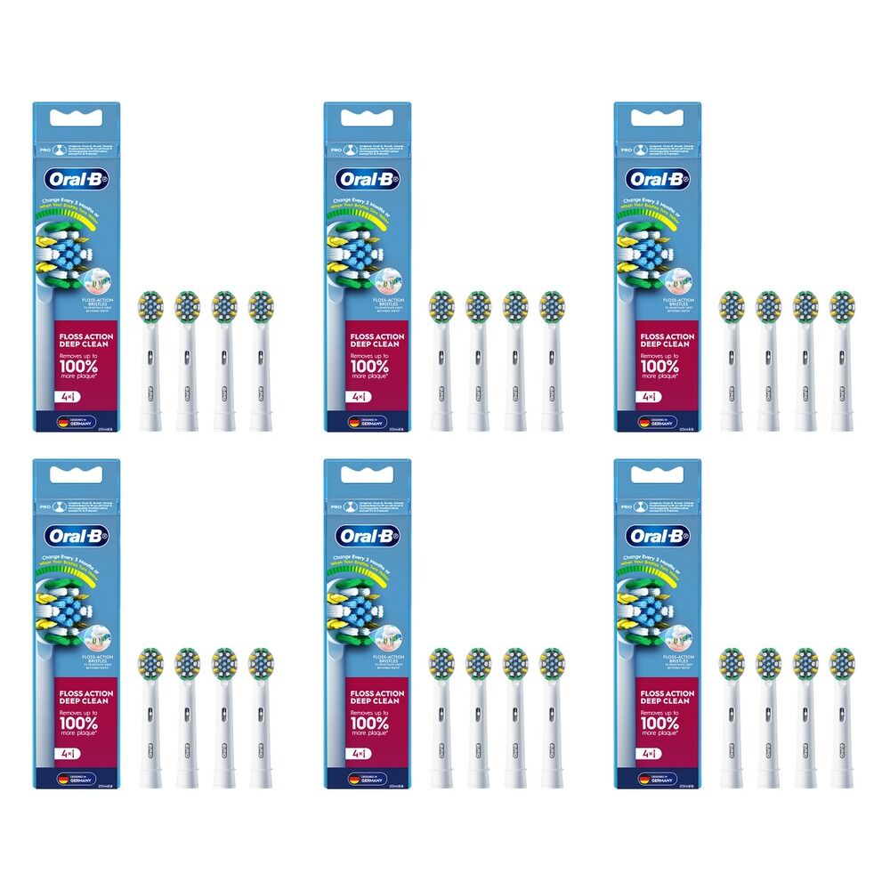 Oral-B Floss Action Deep Clean Replacement Brush Heads White 4 Pack Bundle of 6