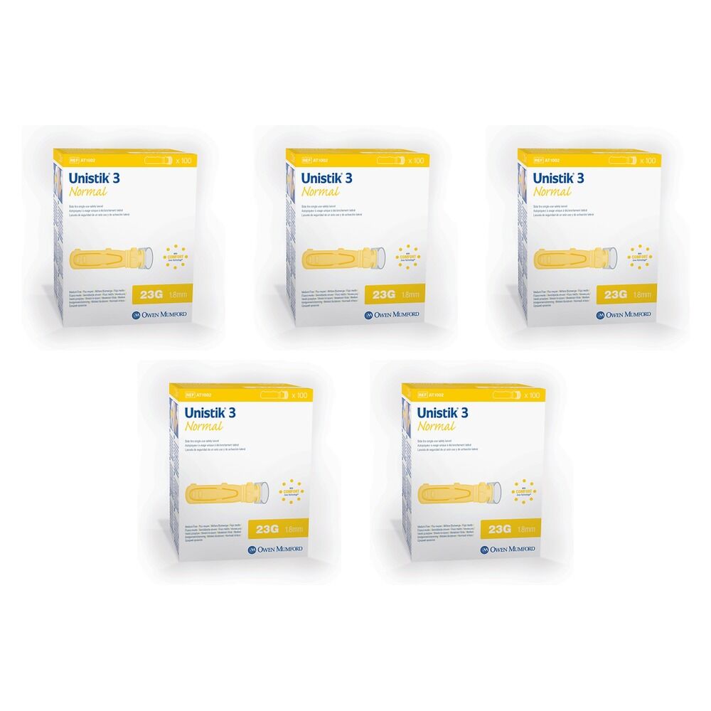 Unistik 3 Normal Lancets 23G 100 Pack Bundle of 5