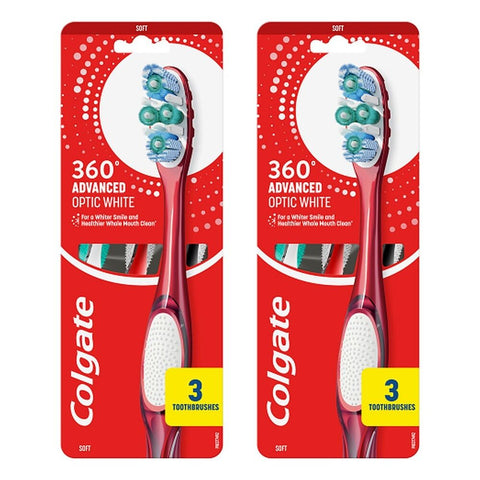 Colgate 360 Optic White Soft Toothbrush 3 Pack Bundle of 2
