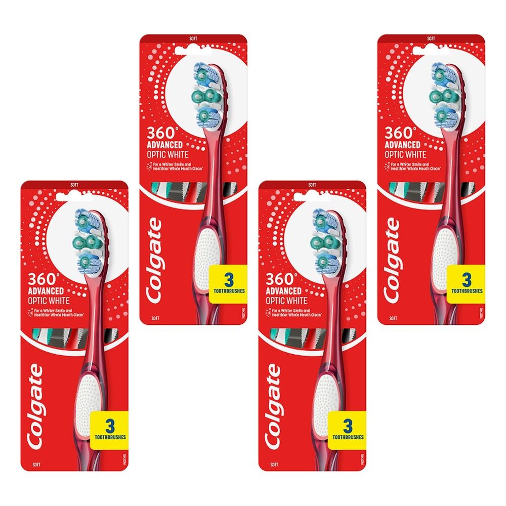 Colgate 360 Optic White Soft Toothbrush 3 Pack Bundle of 4