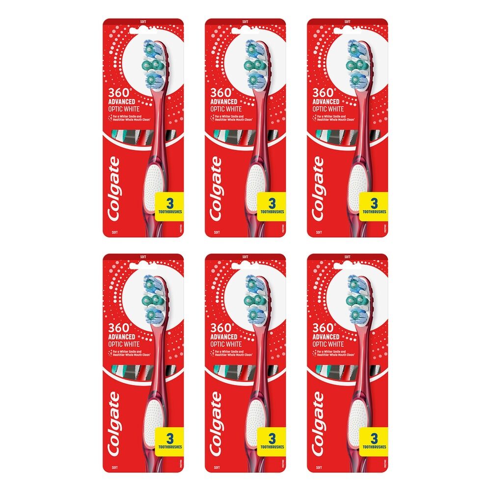 Colgate 360 Optic White Soft Toothbrush 3 Pack Bundle of 6