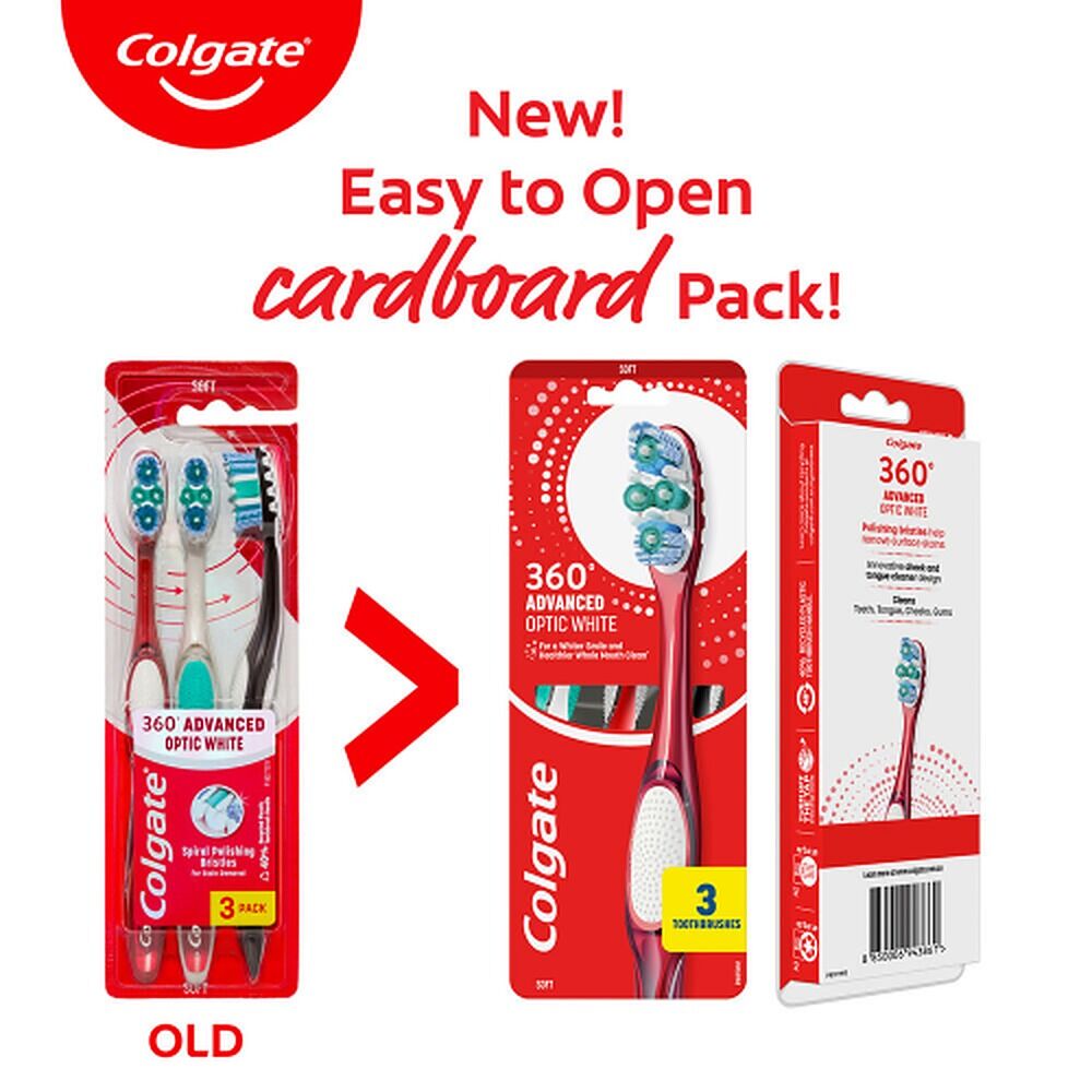 Colgate 360 Optic White Soft Toothbrush 3 Pack