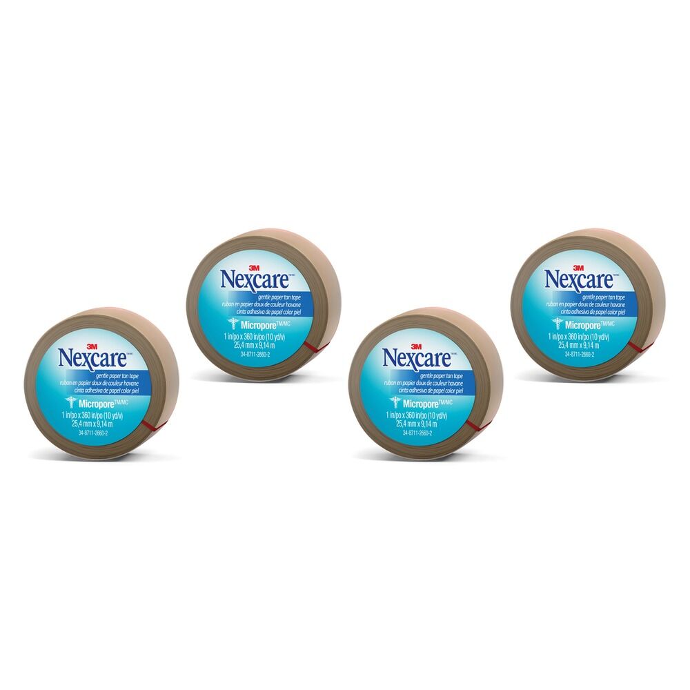 Nexcare Micropore Gentle Paper Tape Tan 25mm x 9.1m x 12 Bundle of 4