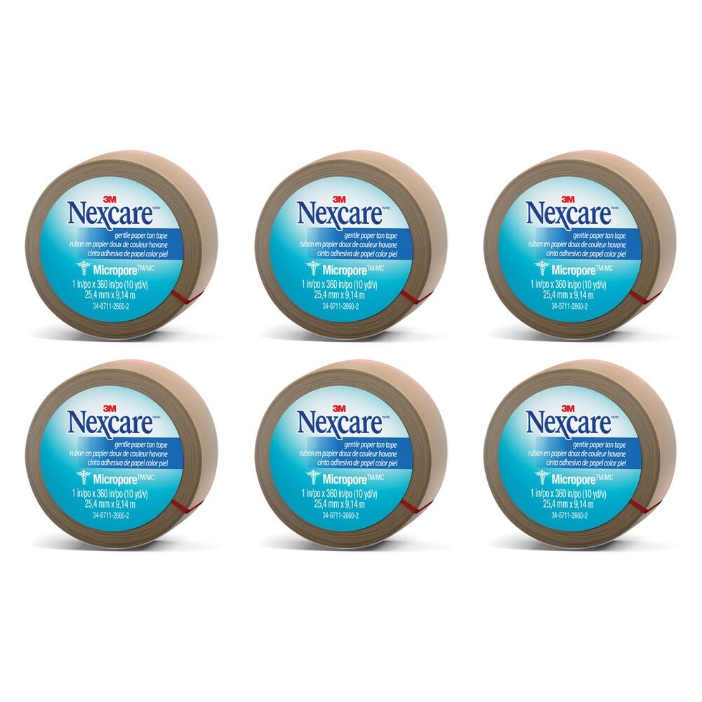 Nexcare Micropore Gentle Paper Tape Tan 25mm x 9.1m x 12 Bundle of 6