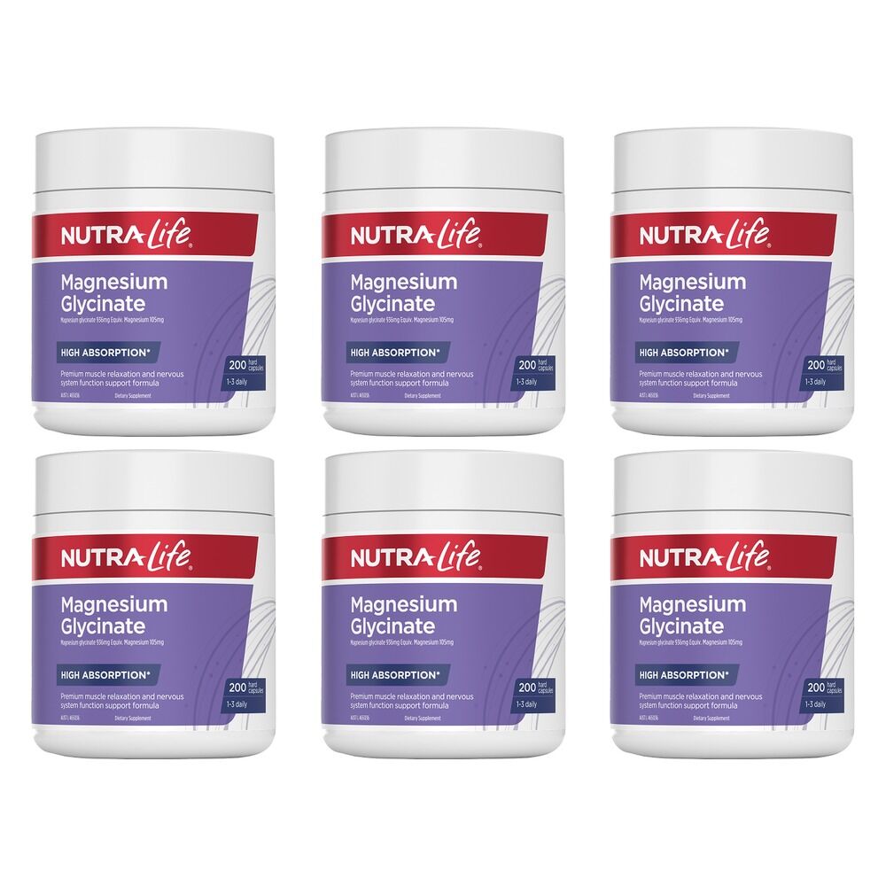 Nutra-Life Magnesium Glycinate 200 Capsules Pack of 6
