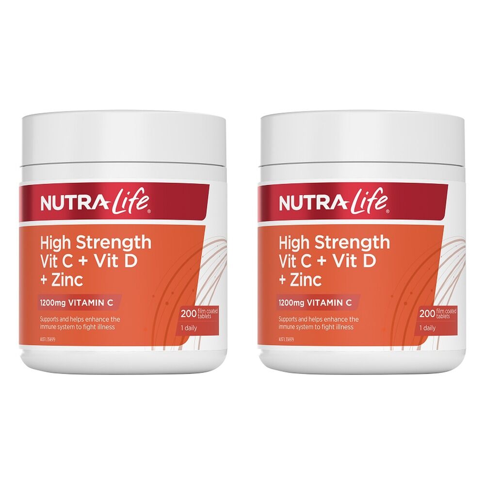 Nutra-Life High Strength Vitamin C + Vitamin D + Zinc 200 Tablets Pack of 2