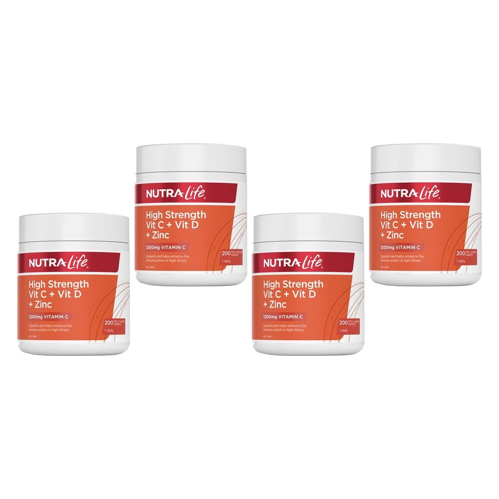 Nutra-Life High Strength Vitamin C + Vitamin D + Zinc 200 Tablets Pack of 4