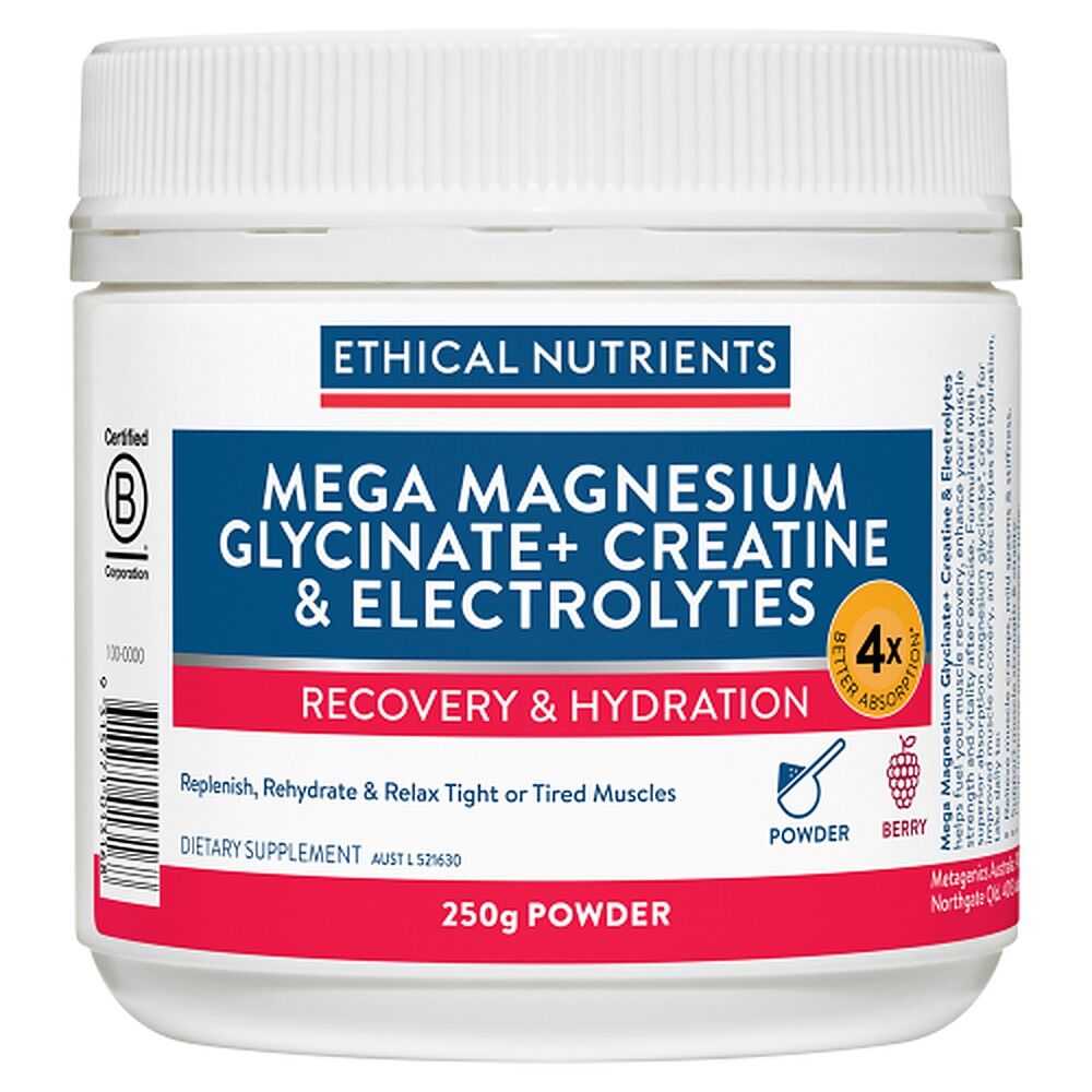 Ethical Nutrients Mega Magnesium Glycinate+ Creatine & Electrolytes Berry 250g