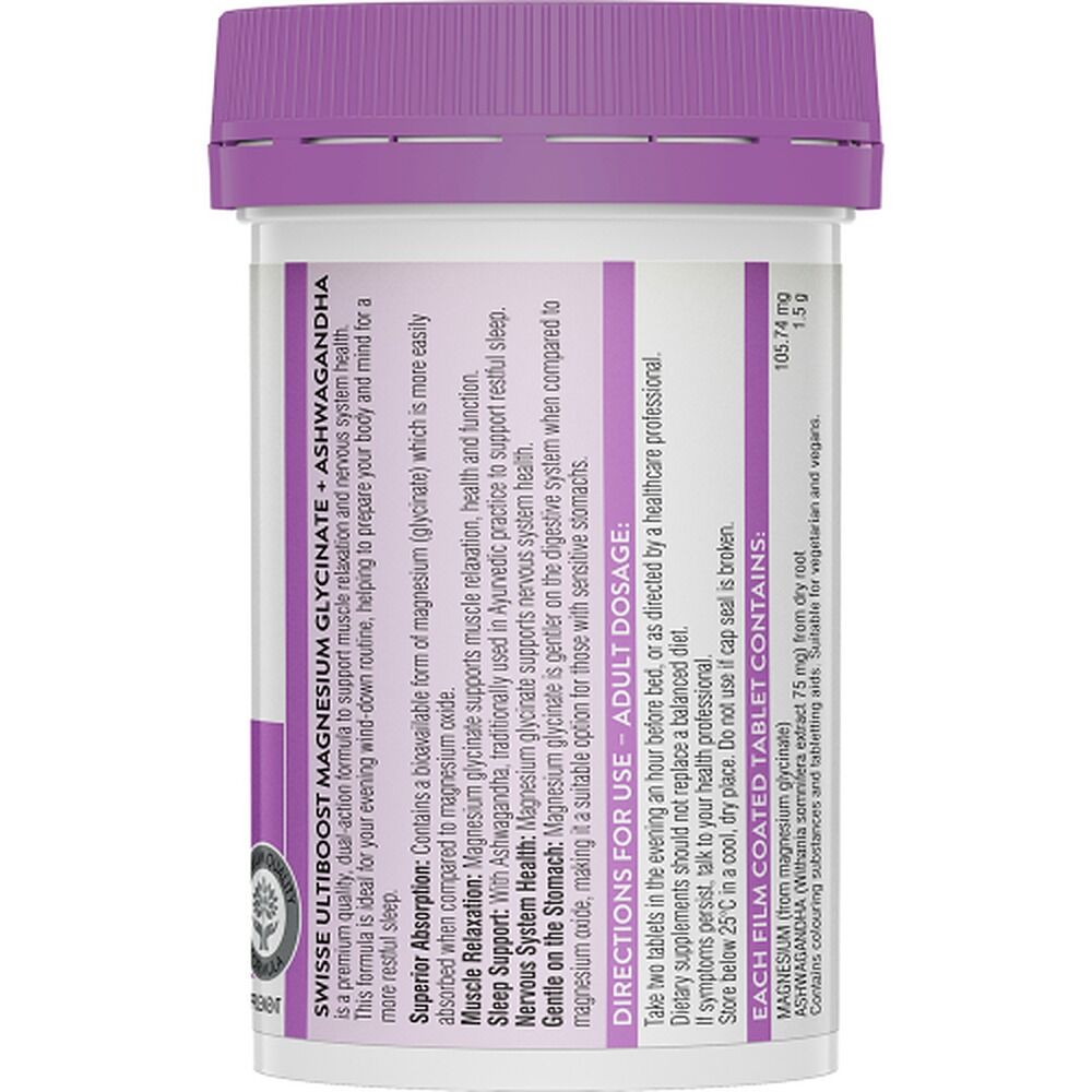 Swisse Ultiboost Magnesium Glycinate + Ashwagandha 60 Tablets