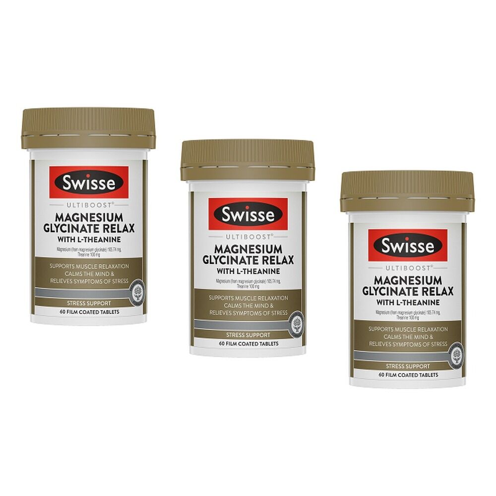 Swisse Ultiboost Magnesium Glycinate Relax With L-Theanine 60 Tablets Pack of 3