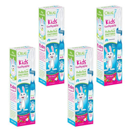 Oral7 Kids Toothpaste with Fluoride, Includes Free Toothbrush, 40mL Pack of 4