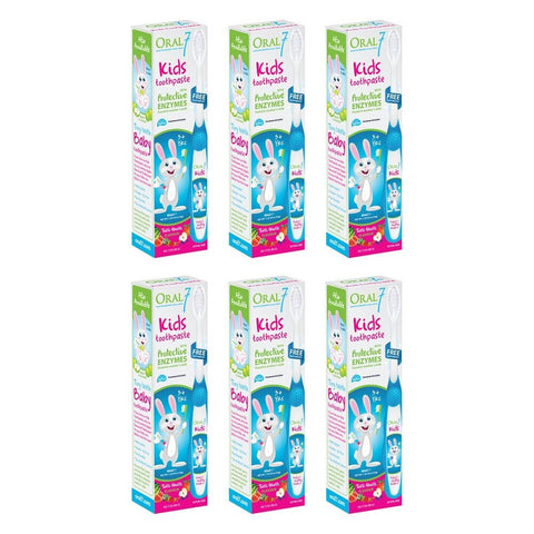 Oral7 Kids Toothpaste with Fluoride, Includes Free Toothbrush, 40mL Pack of 6