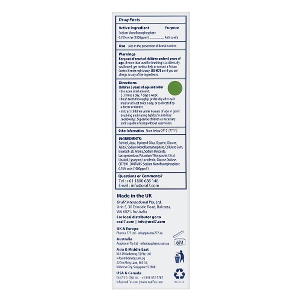 Oral7 Kids Toothpaste with Fluoride, Includes Free Toothbrush, 40mL