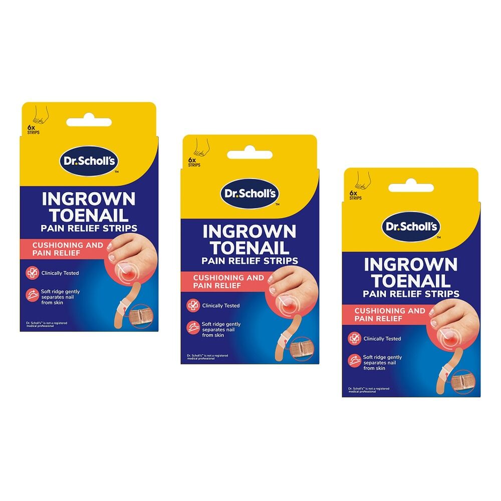 Scholl Ingrown Toenail Pain Relief Strips 6 Pack Bundle of 3