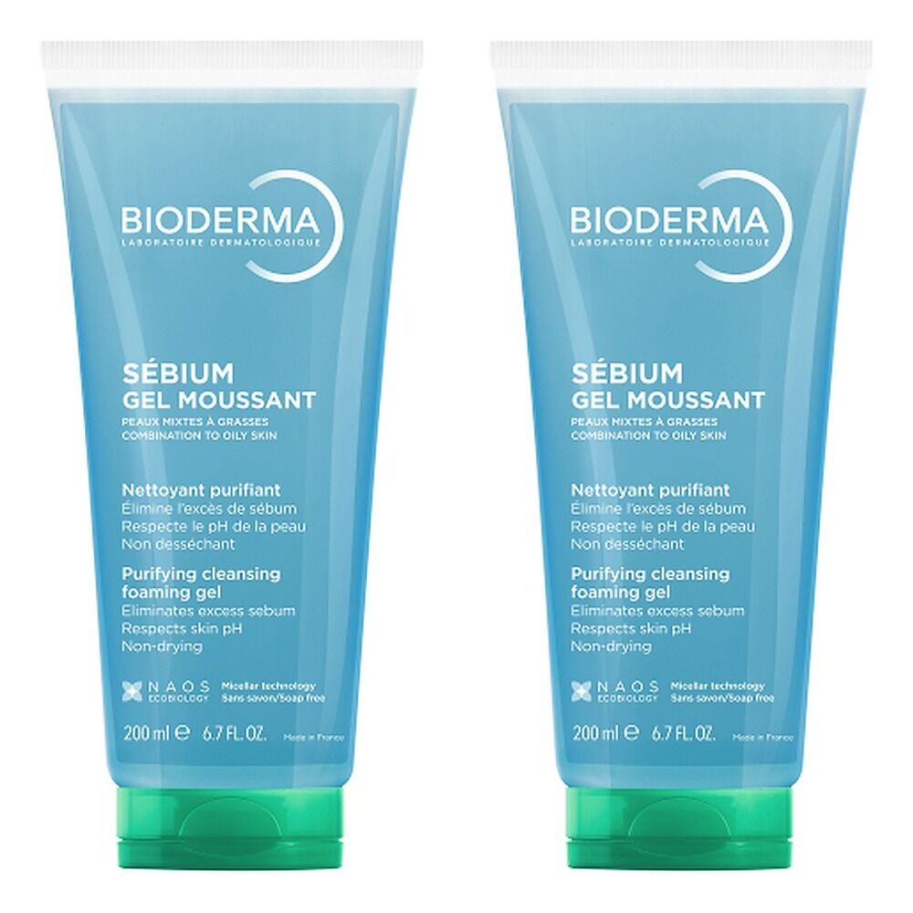 Bioderma Sebium Gel Moussant Purifying Foaming Gel Cleanser 200mL Pack of 2