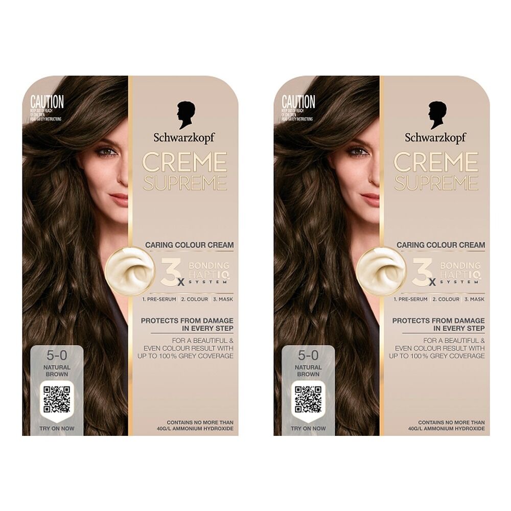 Schwarzkopf Creme Supreme 5-0 Natural Brown Hair Dye 245mL Pack of 2