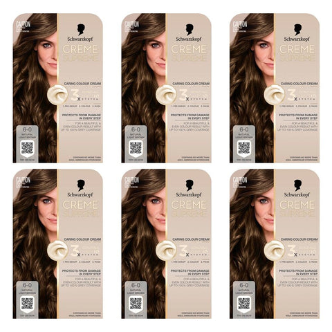 Schwarzkopf Creme Supreme 6-0 Natural Light Brown Hair Dye 245mL Pack of 6
