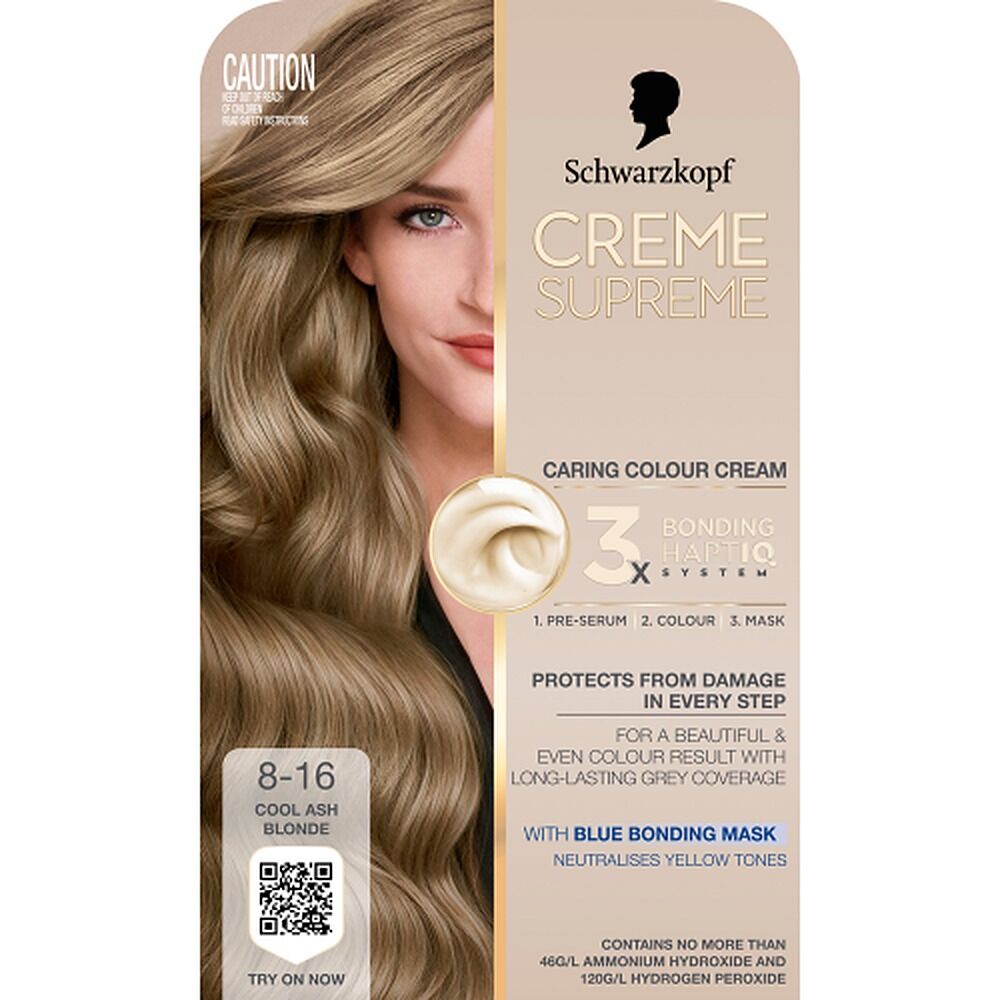 Schwarzkopf Creme Supreme 8-16 Cool Ash Blonde Hair Dye 245mL