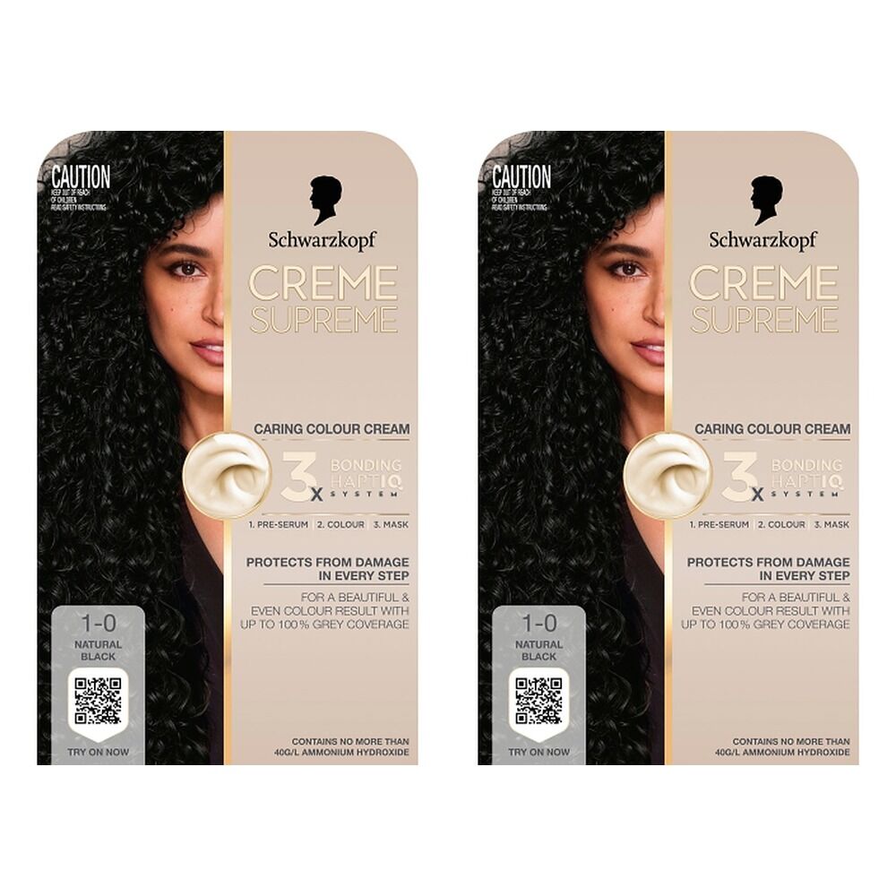 Schwarzkopf Creme Supreme 1-0 Natural Black Hair Dye 245mL Pack of 2