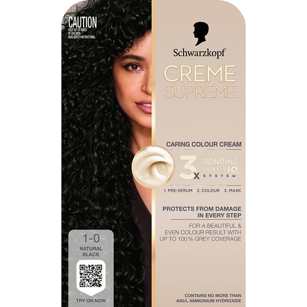 Schwarzkopf Creme Supreme 1-0 Natural Black Hair Dye 245mL