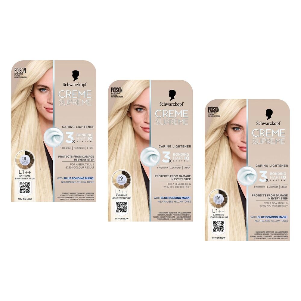 Schwarzkopf Creme Supreme Lightener L1++ Extreme Plus Hair Dye 245mL Pack of 3