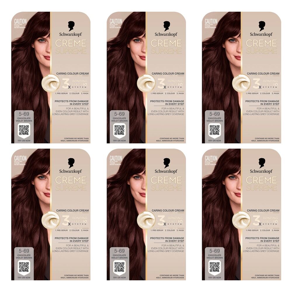 Schwarzkopf Creme Supreme Chocolate Violet Brown Hair Dye 5-69 Pack of 6